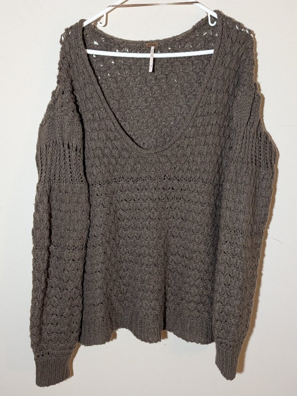 Free People Crashing Waves Chunky Knit Oversized Slouchy Sweater Size S Brown